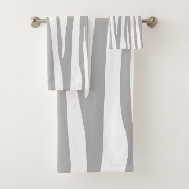 Weißes und hellgraues Zebramuster, modernes Design Badhandtuch Set (Insitu)