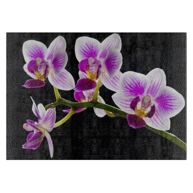 Weißes und lila Orchideenspanbrett Schneidebrett (Vorderseite)