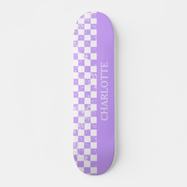Weißes und Lilac-Scheckrockner Skateboard (Vorne)