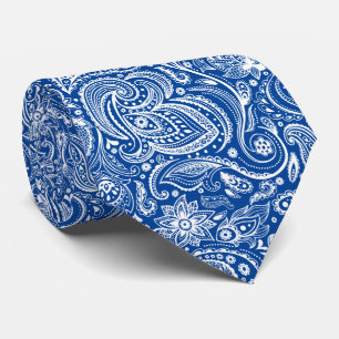 Weißes und marineblaues vintage Paisley-Muster Krawatte