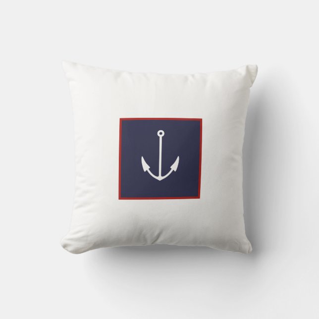 Weißes und Navy-Blue-Anchor-Kissen Kissen (Vorderseite)
