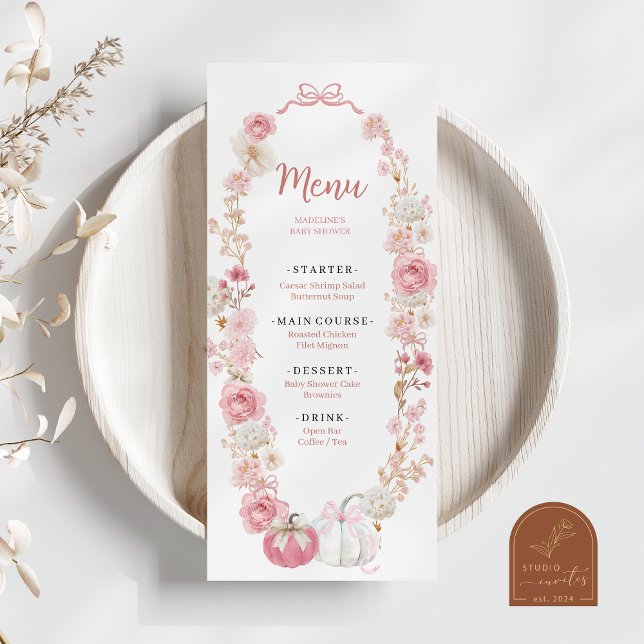 Weißes und rosa Kürbis-Flachmenü Menükarte (Von Creator hochgeladen)