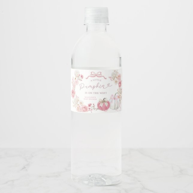 Weißes und rosa Kürbisflasche Wasserflaschenetikett (Vorderseite)