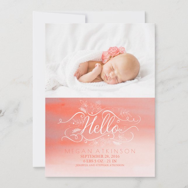 Weißes und rosafarbenes Neugeborenes Foto Geburt Ankündigung (Vorderseite)