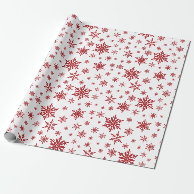 weißes und rotes Schneeflottpapier Geschenkpapier (Ungerollt)