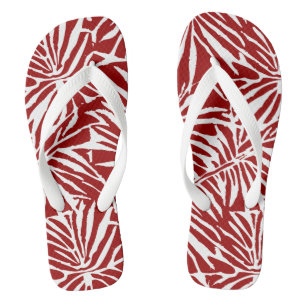 Weißes und rotes tropisches Blatt-Wiederholungsmus Flip Flops