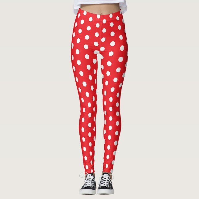 Weißes und rotes Tupfenmuster Leggings (Vorderseite)
