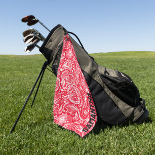 Weißes und rotes vintage Paisley-Muster mit Monogr Golfhandtuch