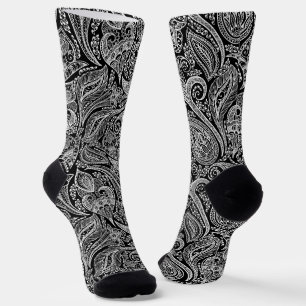 Weißes und schwarzes florales Paisley-Muster Socken