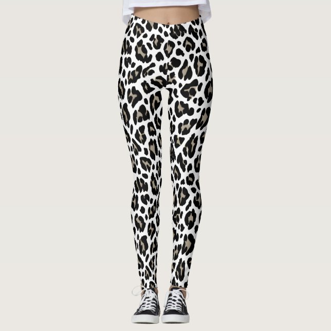 Weißes und schwarzes Leopard Leggings (Vorderseite)