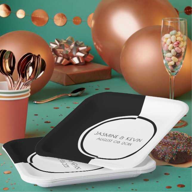 Weißes und schwarzes modernes geometrisches Design Pappteller (Multi)