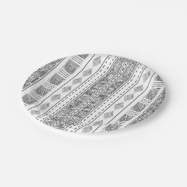 Weißes und schwarzes Mudcloth Inspirierter ethnisc Pappteller