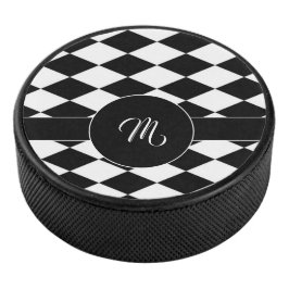 Weißes und schwarzes Rautenmuster Eishockey Puck