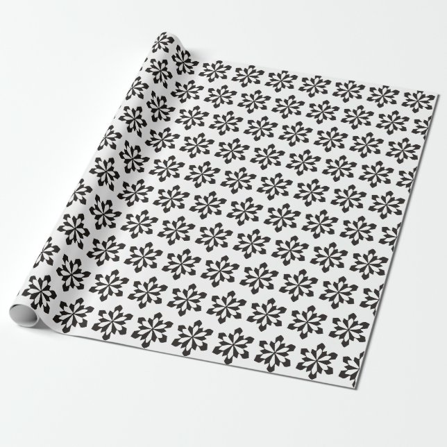 Weißes und schwarzes Schneeflockenmuster Geschenkpapier (Ungerollt)