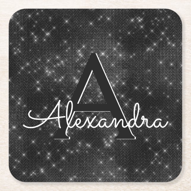 Weißes und schwarzes Sparkon-Monogramm zum Geburts Rechteckiger Pappuntersetzer (Vorderseite)