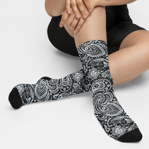 Weißes und schwarzes vintage Blumen-Paisleymuster Socken
