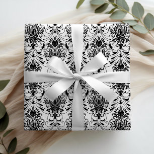Weißes und schwarzes vintage ornamentales Damastmu Geschenkpapier