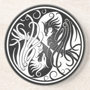 Weißes und schwarzes Yin Yang Phoenix Getränkeuntersetzer