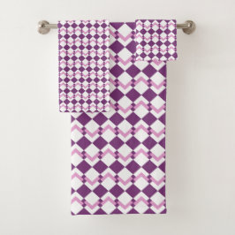 Weißes und violettes geometrisches Muster Badhandtuch Set
