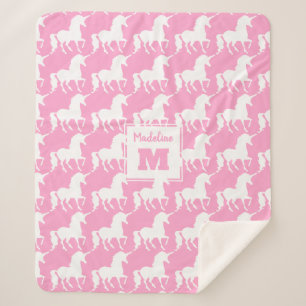 Weißes Unicorn-Silhouette-Muster-Rosa Sherpadecke