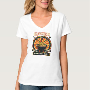 Weißes V-Ausschnitt-T-Shirt für Frauen mit Ramen-S T-Shirt
