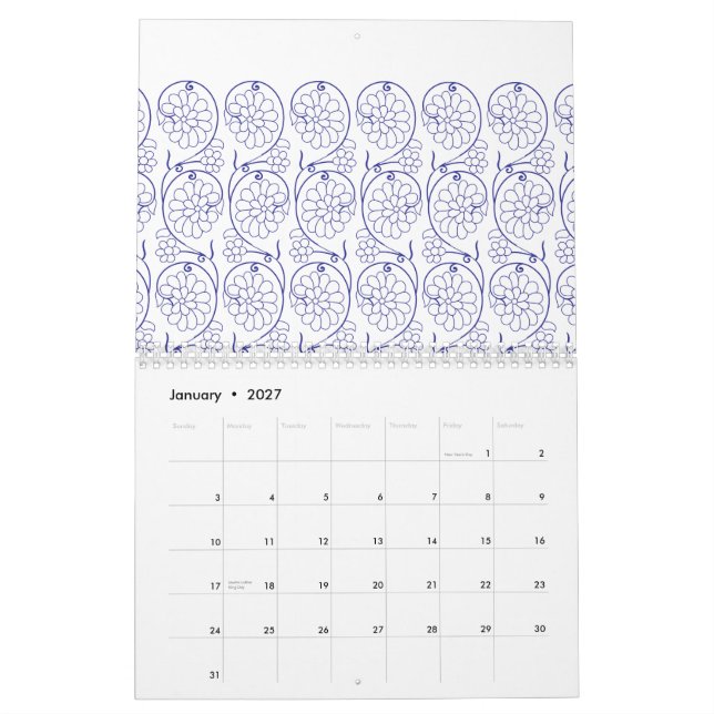 Weißes Verpackungspapier mit einem subtilen, sich  Kalender (Jan 2027)