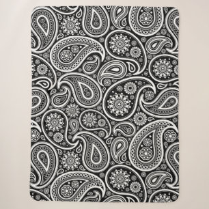 Weißes Vintage-Paisleymuster auf Schwarz Sherpadecke