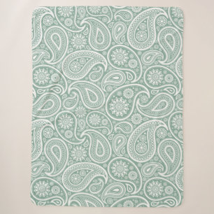 Weißes Vintage-Paisleymuster gedämpftes Grün Sherpadecke