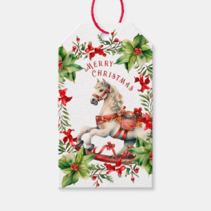 Weißes Vintage-Schaukelpferd Geschenkanhänger
