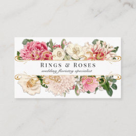 Weißes Vintages Blumenmuster Elegante Gold Wirbel  Visitenkarte