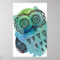 Weißes Vintages Owl Doodle Poster.