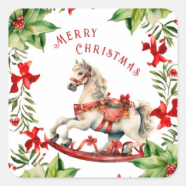 Weißes Vintages Rockpferd Quadratischer Aufkleber