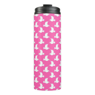Weißes Vogel-Brustkrebs-Bewusstseinsmuster Thermosbecher