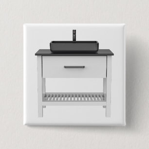 Weißes Waschbecken mit schwarzem Waschbecken und W Button