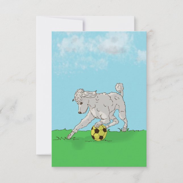 Weißes Wasserfarben-Poodle mit Fußball-Ball-Karte Dankeskarte (Vorderseite)
