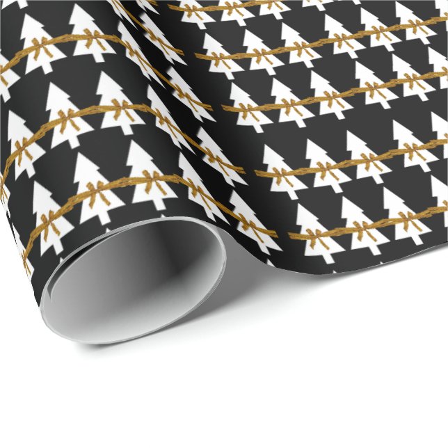 Weißes Weihnachtsbaum Wrapping Paper Black Geschenkpapier (Rolleneckpunkt)