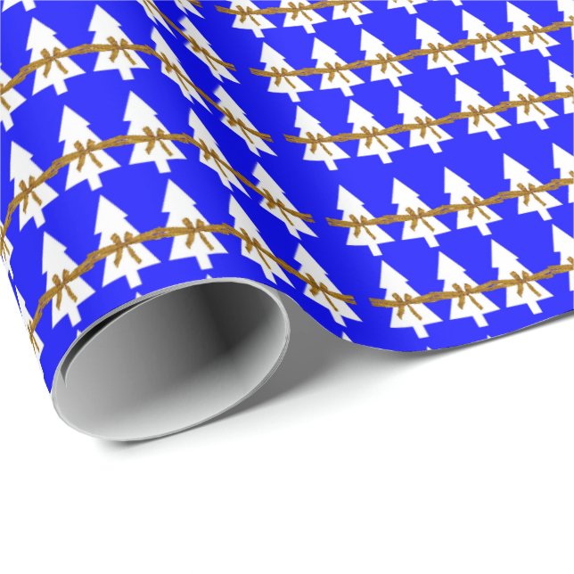 Weißes Weihnachtsbaum Wrapping Paper Blau Geschenkpapier (Rolleneckpunkt)