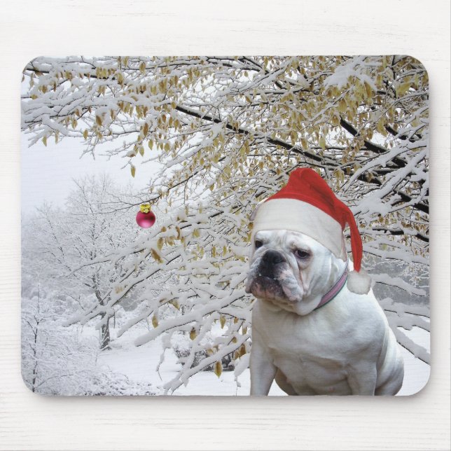 Weißes Weihnachtsbulldogge mousepad (Vorne)
