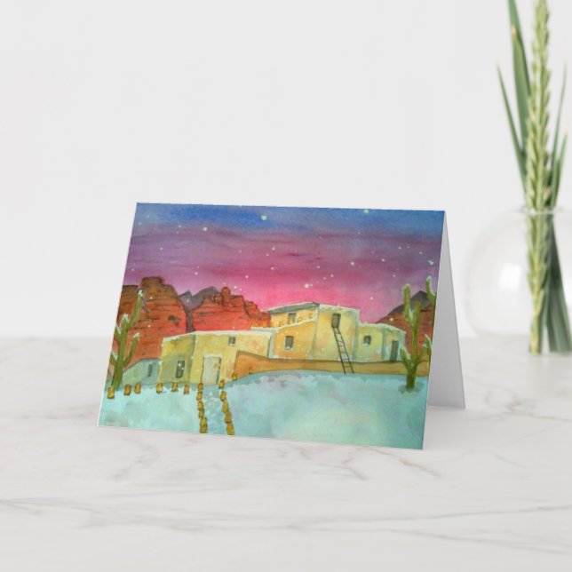 Weißes Weihnachtsfest in Sedona Wasserfarbe Feiertagskarte (Vorderseite)