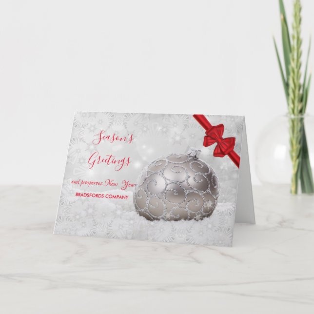 Weißes Weihnachtsgeschenk, Roter Bogen, Firmengrüß Feiertagskarte (Vorderseite)