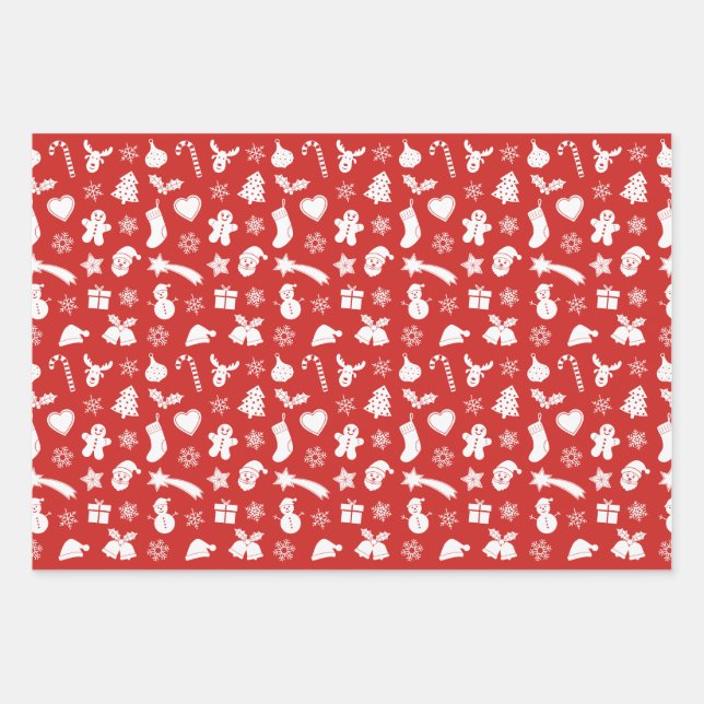 Weißes Weihnachtsmuster Geschenkpapier Set (Vorderseite)
