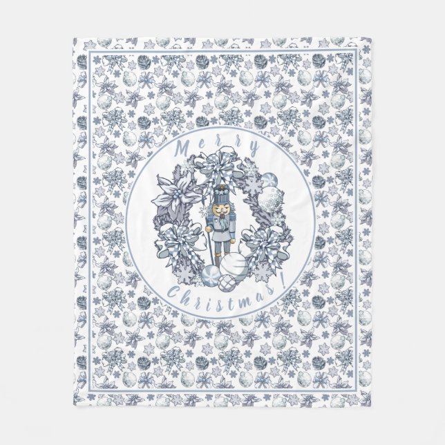 Weißes Weihnachtsnussknacker-Kranz Fleecedecke (Vorderseite)