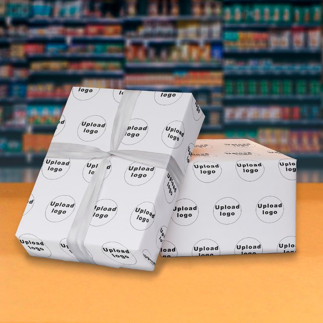 Weißes Whitepaper zum Thema "Nahtlose Firmenlogos" Geschenkpapier (Seamless pattern of your business logo on white wrapping paper.)