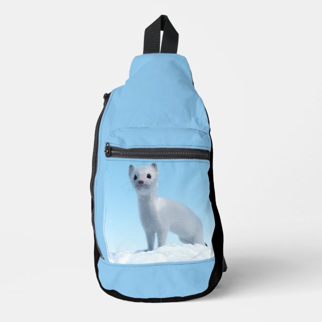 Weißes Wiesel-Kunstwerk Crossbody Bag (Vorderseite)