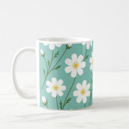 Weißes Wildblumen-Botanikmuster Kaffeetasse