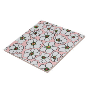 Weißes Wildblumendesign auf Rosa Fliese