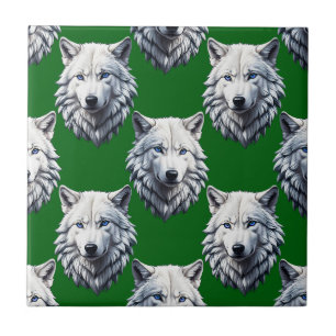 Weißes Wolfskopf-Musterdesign Grün Fliese