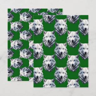 Weißes Wolfskopf-Musterdesign Grün Postkarte