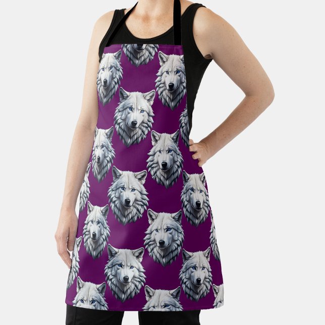 Weißes Wolfskopf-Musterdesign Lila Schürze (Von Creator hochgeladen)