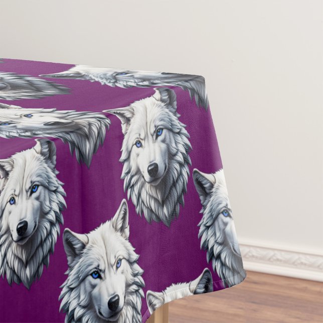 Weißes Wolfskopf-Musterdesign Lila  Tischdecke (Von Creator hochgeladen)